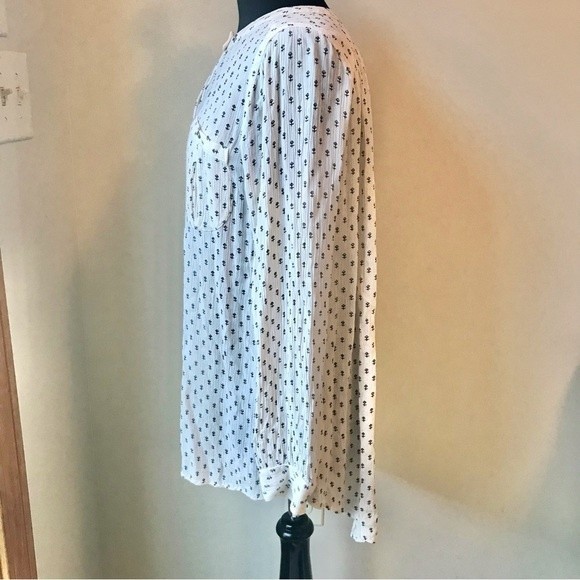 FREE PEOPLE Patterned Top Cream White Rune Runic Anchor Flower Long Sleeve - Picture 6 of 8